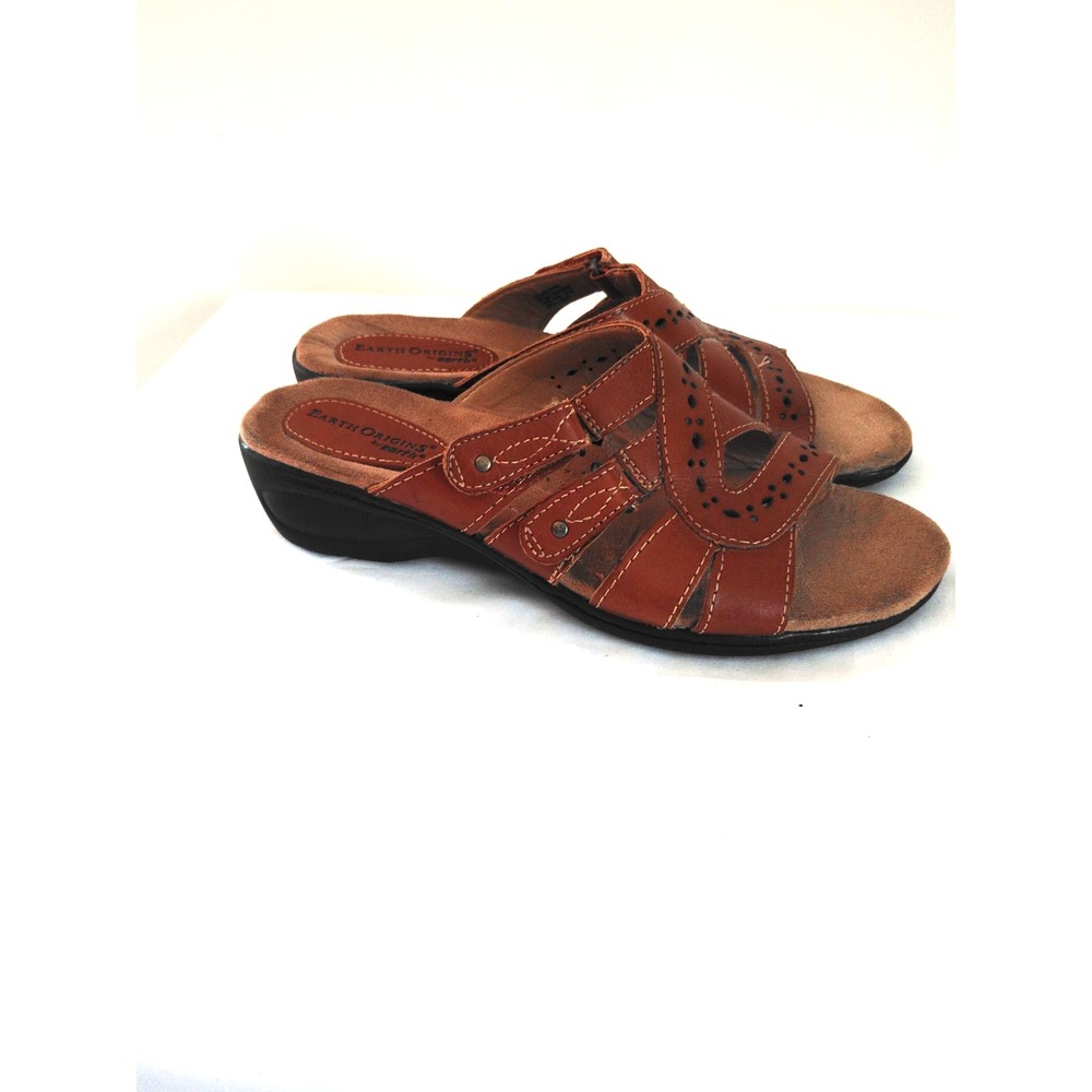 Earth Origins Randi Women's Sandals Brown Leather Slip‑On Comfort Shoes Size 6.5